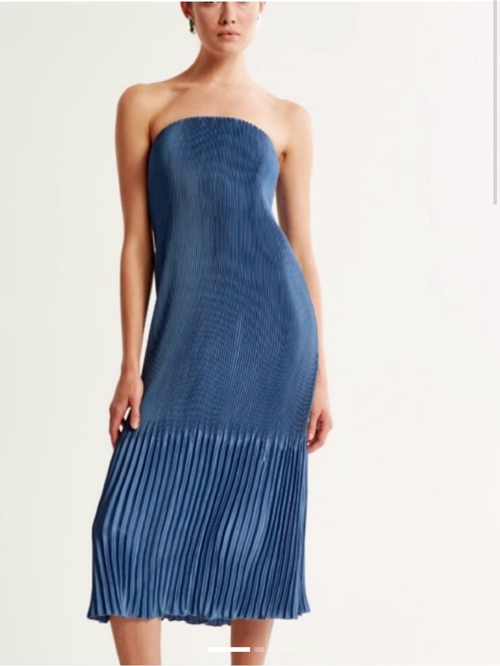 Abercrombie & Fitch Strapless Pleated Midi Dress — Denim Blue